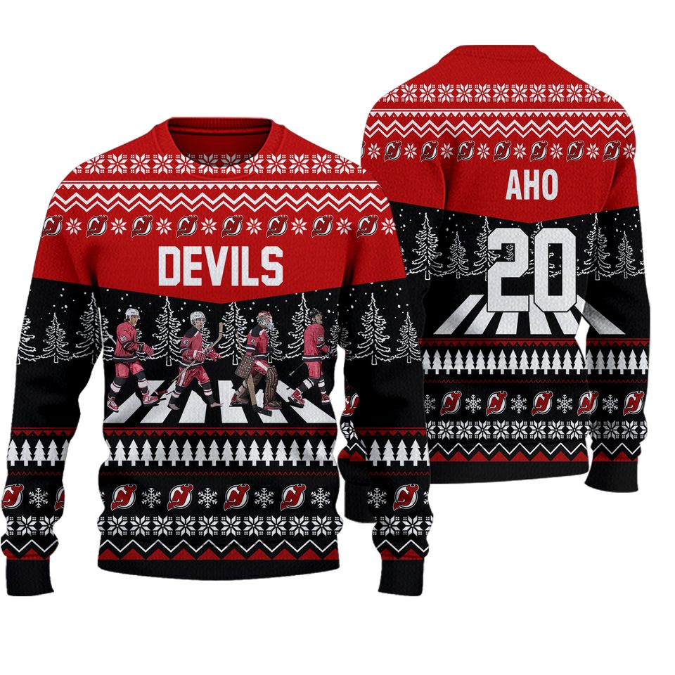 Personalized Hurricanes Walking Abbey Road Ice Hockey Christmas Ugly Sweater