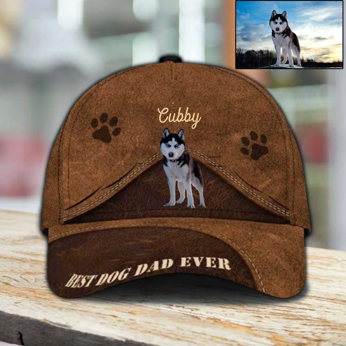 Personalized Husky Hat, Custom Photo Husky 3D Cap for Dad, Husky 3D Cap for Him Trucker Hats Custom Hats Gifts For Men & Women