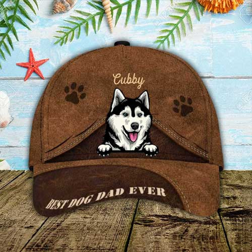 Personalized Husky Hat, Custom Photo Husky 3D Cap for Dad, Husky 3D Cap for Him Trucker Hats Custom Hats Gifts For Men & Women