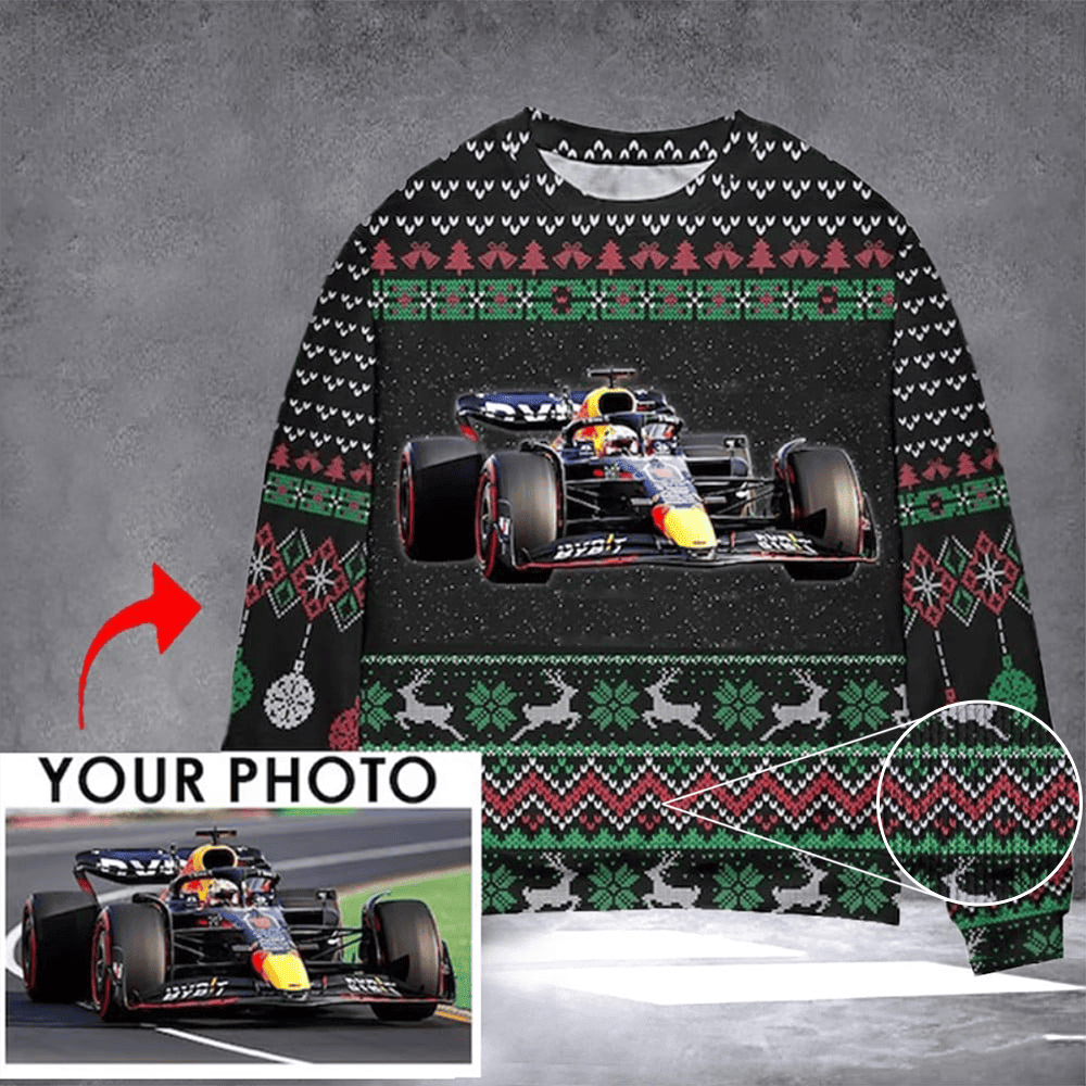 Personalized Image Race Car Ugly Christmas Sweater 2024 Xmas Gift For Race Car Driver - Image 2