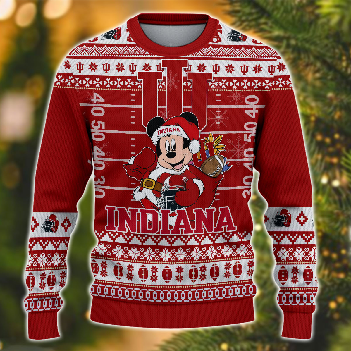 Personalized Indiana Hoosiers Mickey Ugly Christmas Sweater Adult 3D Funny Matching for family - Image 2