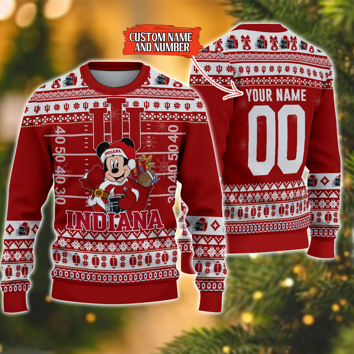 Personalized Indiana Hoosiers Mickey Ugly Christmas Sweater Adult 3D Funny Matching for family