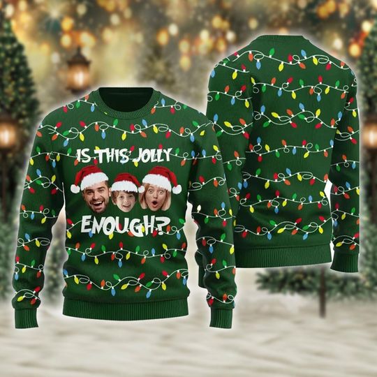 Personalized Is This Jolly Enough Family Ugly Christmas Sweater, Custom Face Family - Image 5