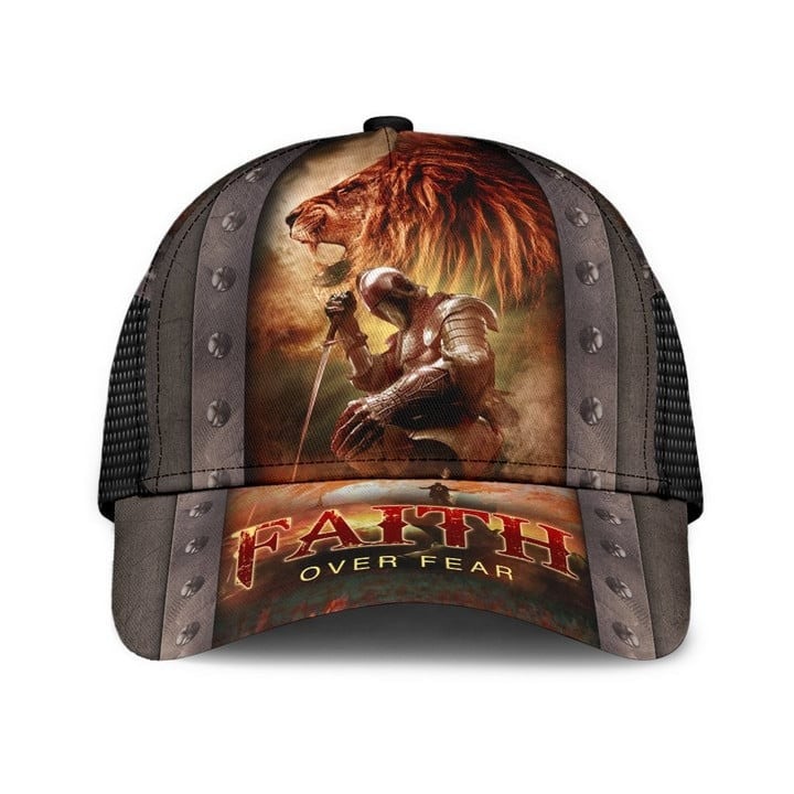 Personalized Jesus and Lion Classic Cap, Faith Over Fear Christian Hats for Men, Women Trucker Hats Custom Hats Gifts For Men & Women