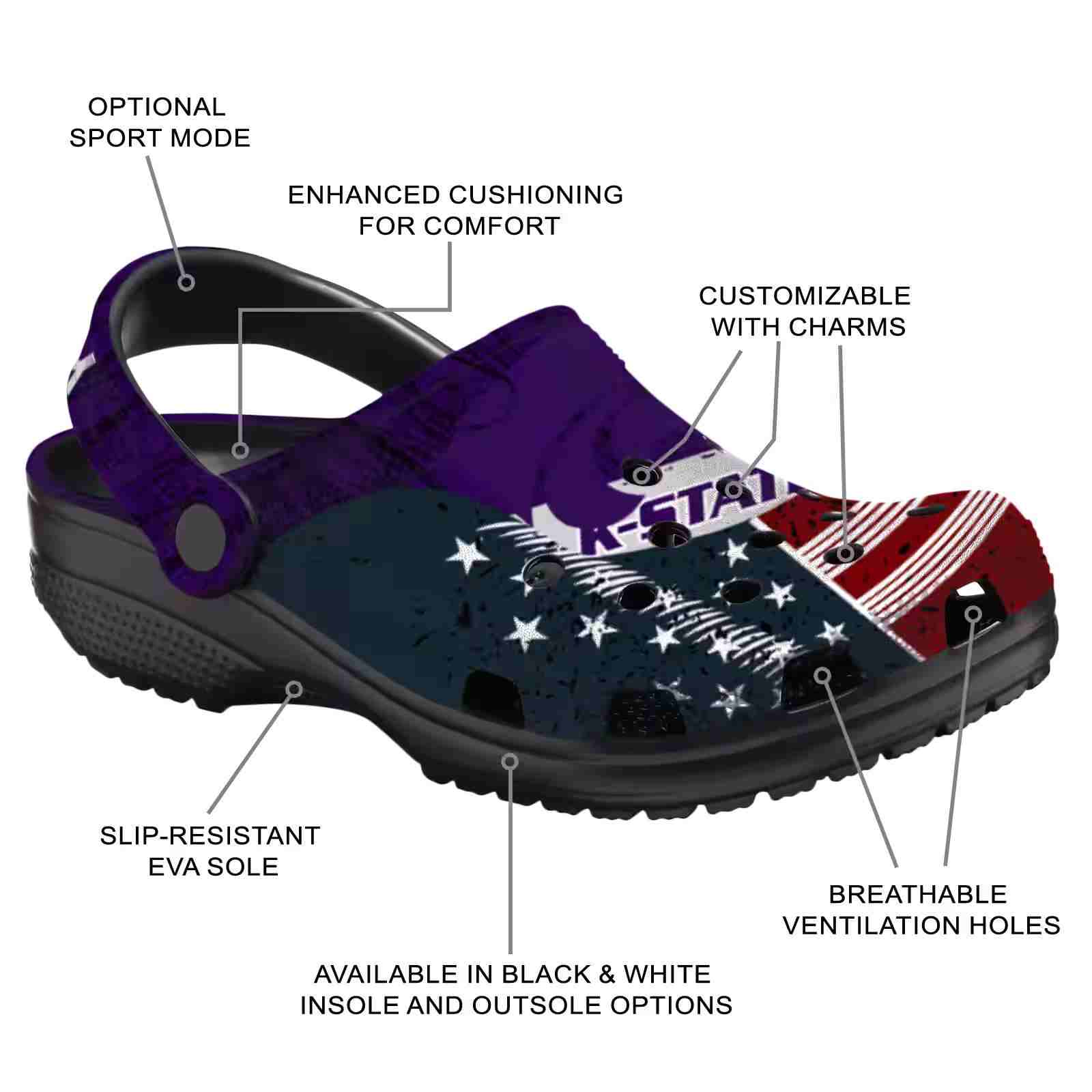 Personalized Kansas State Wildcats Star-Spangled Side Pattern ClogTVC1801723 - Image 5