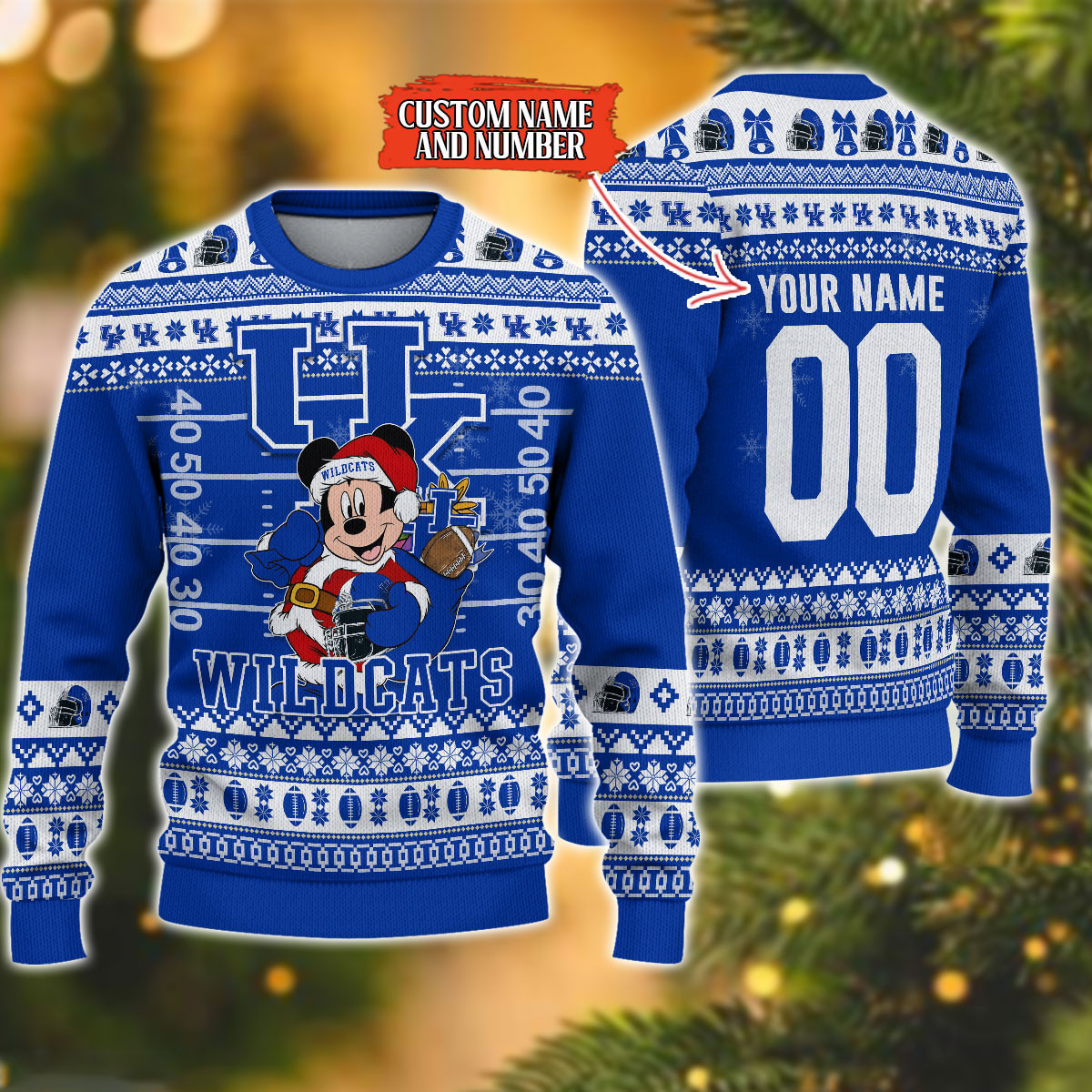 Personalized Kentucky Wildcats Mickey Ugly Christmas Sweater Adult 3D Funny Matching for family