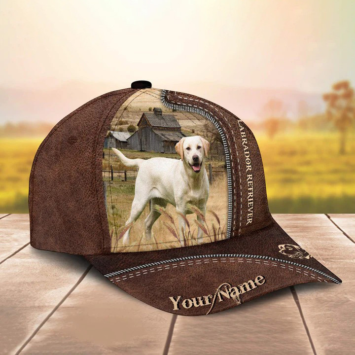 Personalized Labrador Retriever on Farm Hats 3D Retro Cap Leather Pattern for Dog Lovers Trucker Hats Custom Hats Gifts For Men & Women