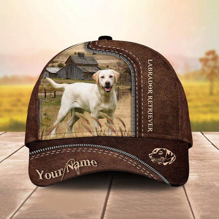 Personalized Labrador Retriever on Farm Hats 3D Retro Cap Leather Pattern for Dog Lovers Trucker Hats Custom Hats Gifts For Men & Women