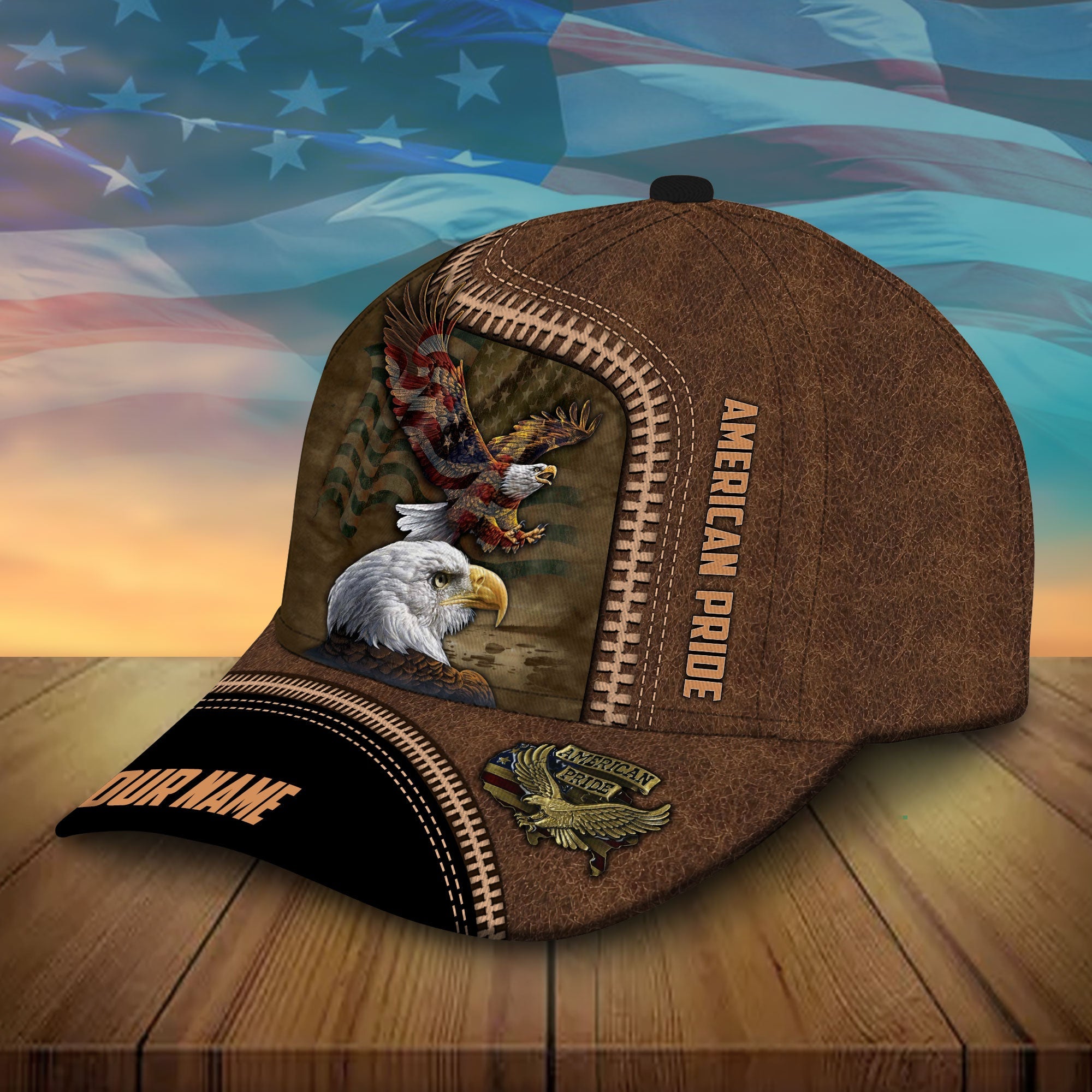Personalized Leather American Pride Eagle Patriotic Cap, Perfect Gift For Father's Day Trucker Hats Custom Hats Gifts For Men & Women