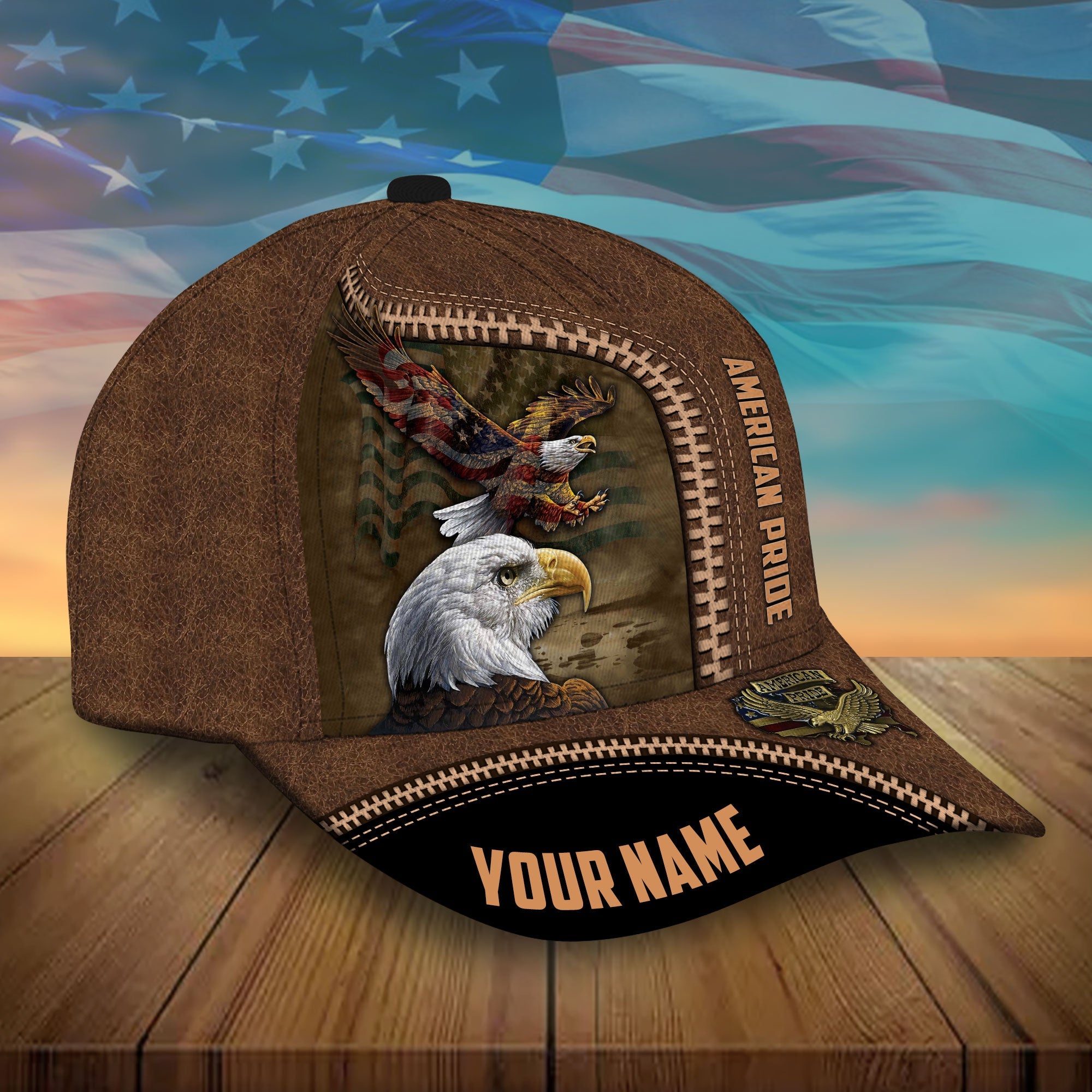 Personalized Leather American Pride Eagle Patriotic Cap, Perfect Gift For Father's Day Trucker Hats Custom Hats Gifts For Men & Women