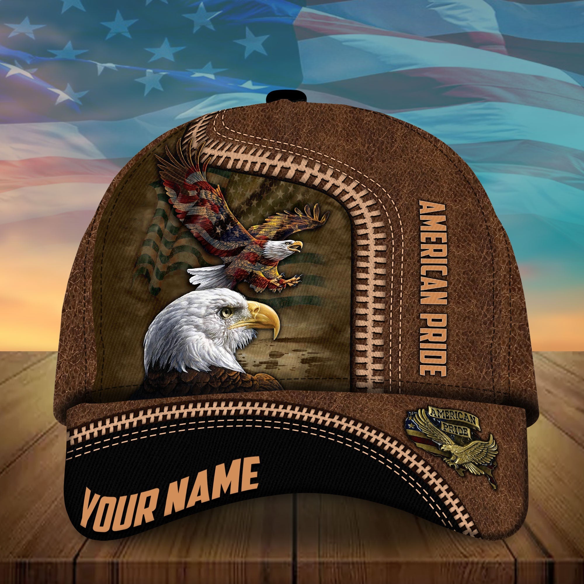 Personalized Leather American Pride Eagle Patriotic Cap, Perfect Gift For Father's Day Trucker Hats Custom Hats Gifts For Men & Women
