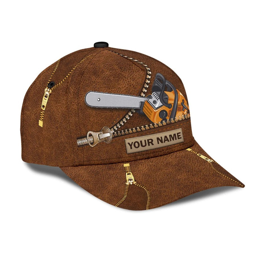 Personalized Leather Pattern Chainsaw Classic Cap for Men, Husband, Gift for Dad Trucker Hats Custom Hats Gifts For Men & Women
