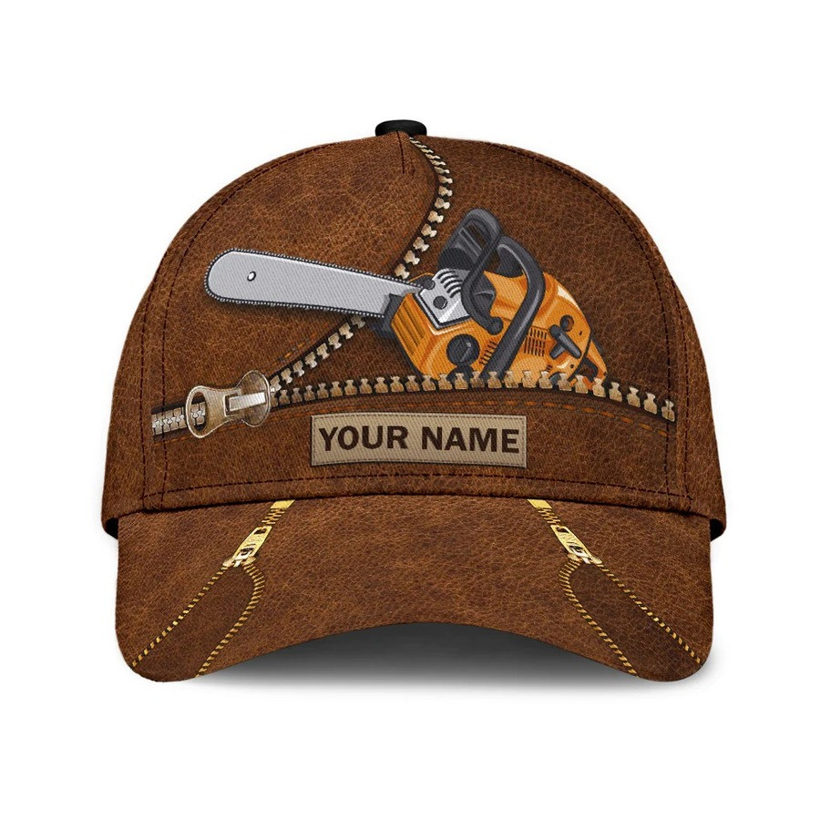 Personalized Leather Pattern Chainsaw Classic Cap for Men, Husband, Gift for Dad Trucker Hats Custom Hats Gifts For Men & Women