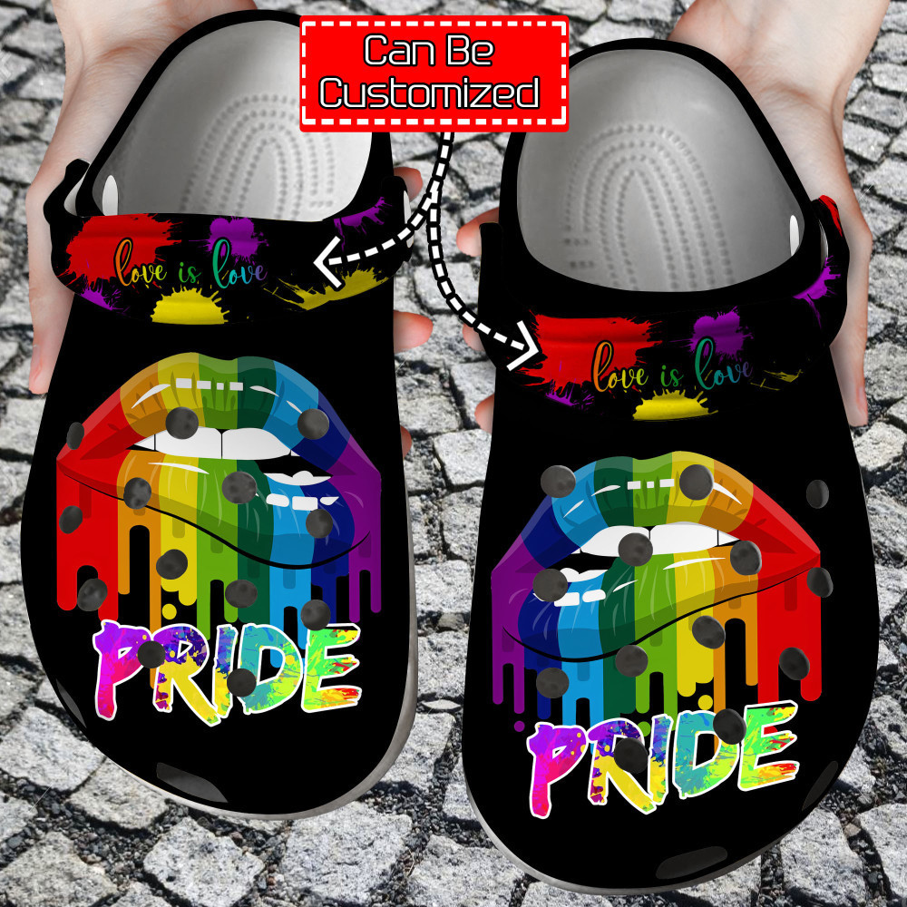 Personalized Lgbt - Pride Lips Love Is Lgbt Rainbow Clog Shoes For Men And Women