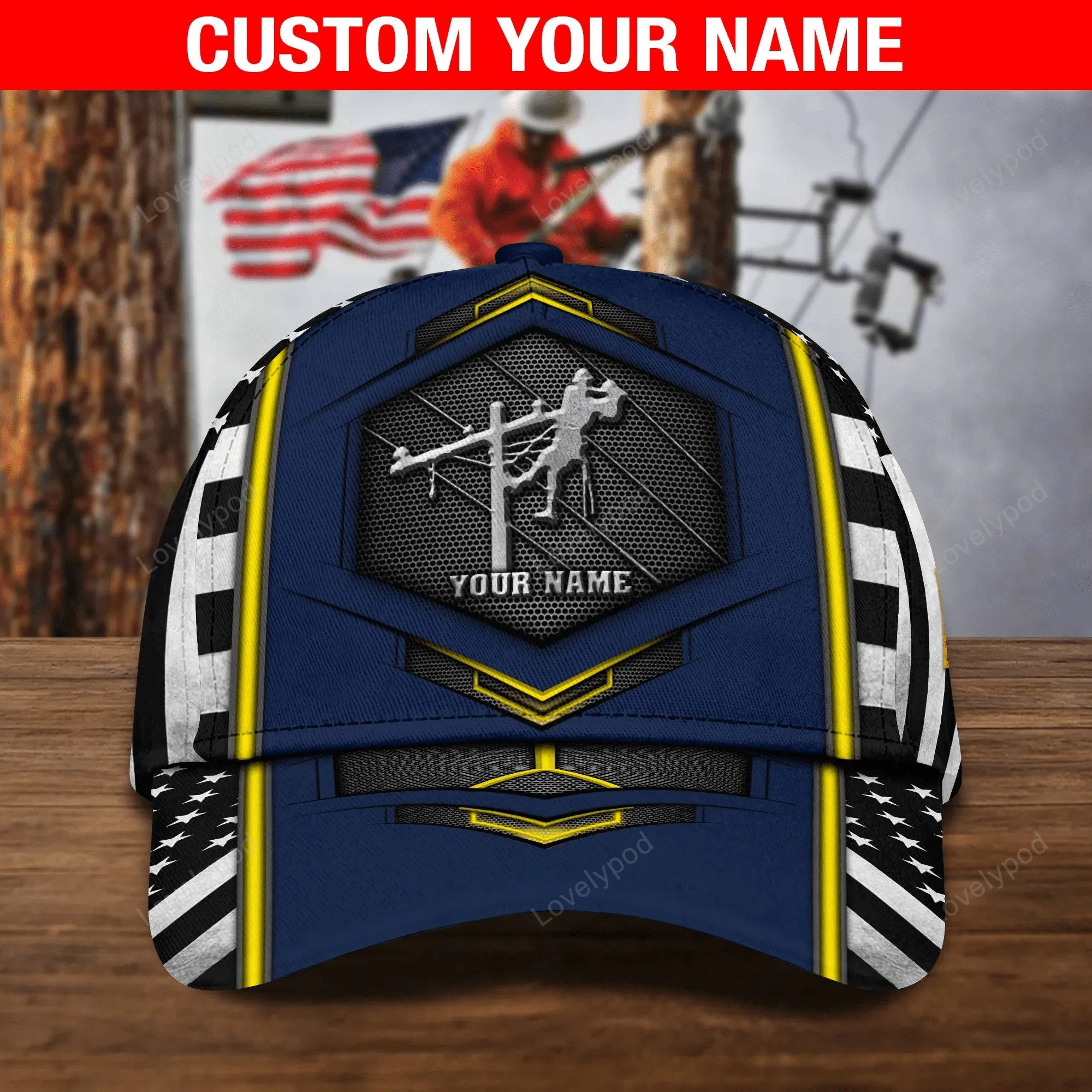 Personalized Lineman 3D Classic Cap for Him, Lineman Hat for Dad Birthday Trucker Hats Custom Hats Gifts For Men & Women
