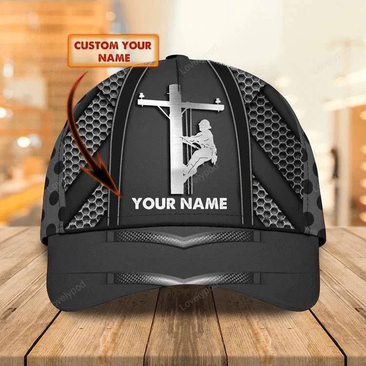Personalized Lineman 3D Classic Cap for Him, Lineman Hat for Dad Birthday Trucker Hats Custom Hats Gifts For Men & Women
