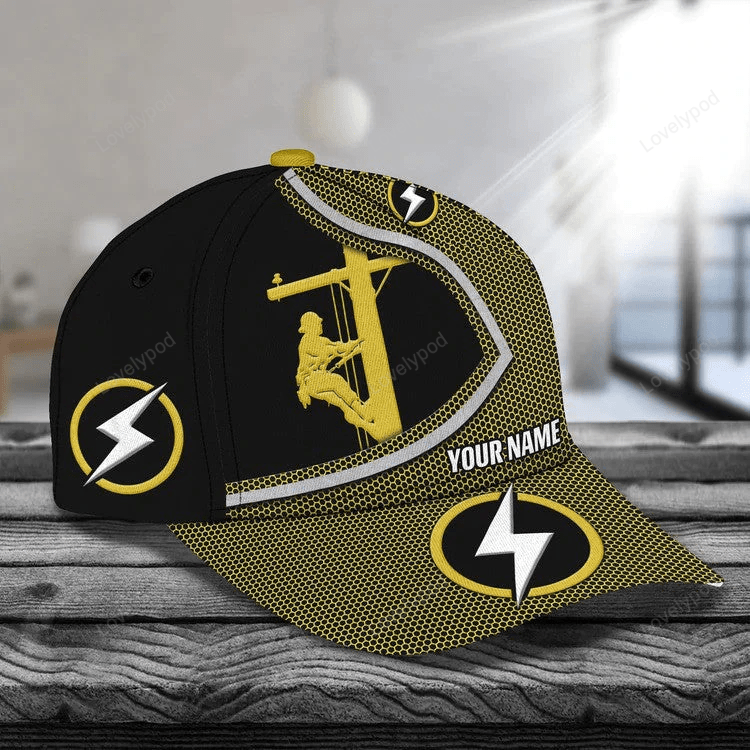 Personalized Lineman 3D Classic Cap for Him, Lineman Hat for Dad Birthday Trucker Hats Custom Hats Gifts For Men & Women