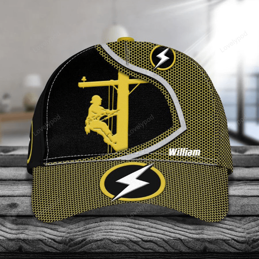 Personalized Lineman 3D Classic Cap for Him, Lineman Hat for Dad Birthday Trucker Hats Custom Hats Gifts For Men & Women