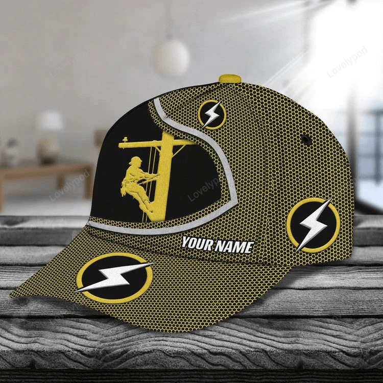 Personalized Lineman 3D Classic Cap for Him, Lineman Hat for Dad Birthday Trucker Hats Custom Hats Gifts For Men & Women