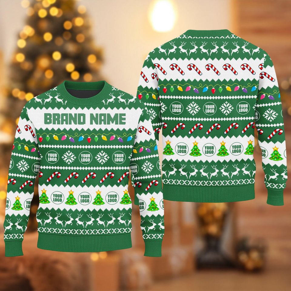 Personalized Logo Christmas Ugly Sweater, Custom Logo Team Name Sweatshirt