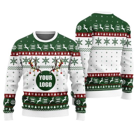 Personalized Logo For Company Ugly Christmas Sweater, Custom Reindeer Christmas Sweater - Image 8