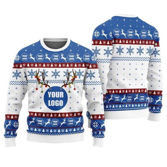 Personalized Logo For Company Ugly Christmas Sweater, Custom Reindeer Christmas Sweater - Image 7