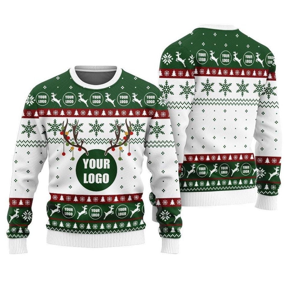 Personalized Logo For Company Ugly Christmas Sweater, Custom Reindeer Christmas Sweater - Image 4