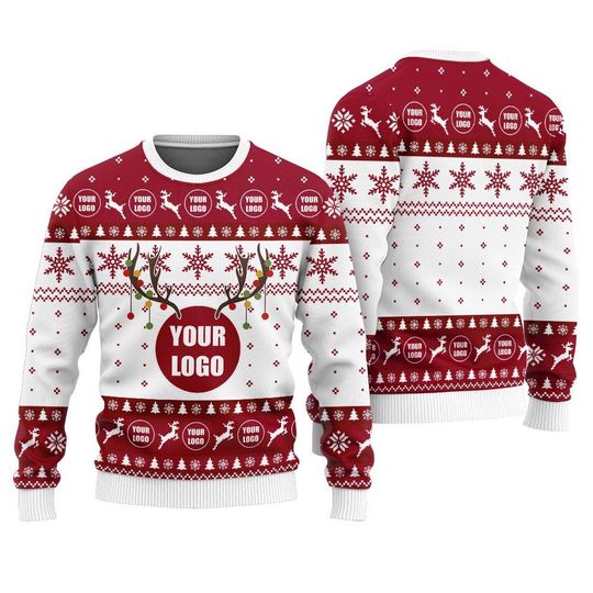 Personalized Logo For Company Ugly Christmas Sweater, Custom Reindeer Christmas Sweater - Image 6
