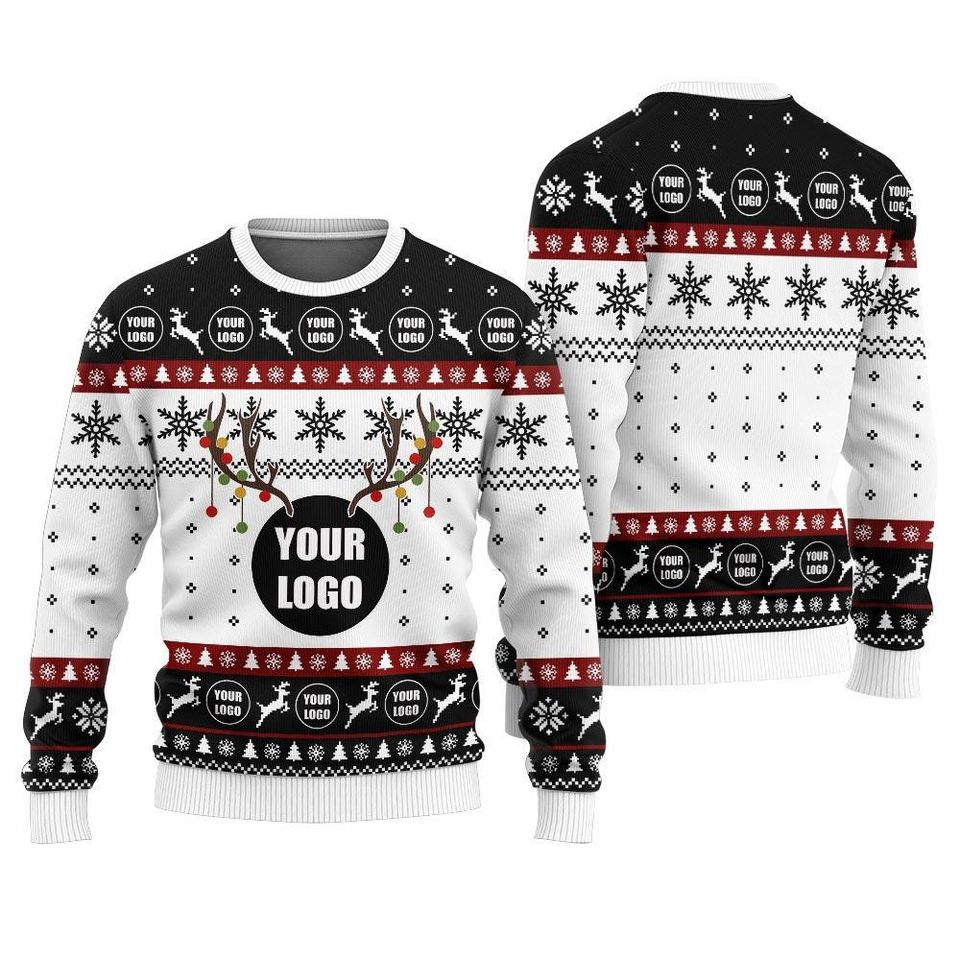 Personalized Logo For Company Ugly Christmas Sweater, Custom Reindeer Christmas Sweater