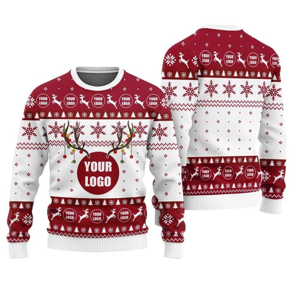 Personalized Logo For Company Ugly Christmas Sweater, Custom Reindeer Christmas Sweater - Image 2