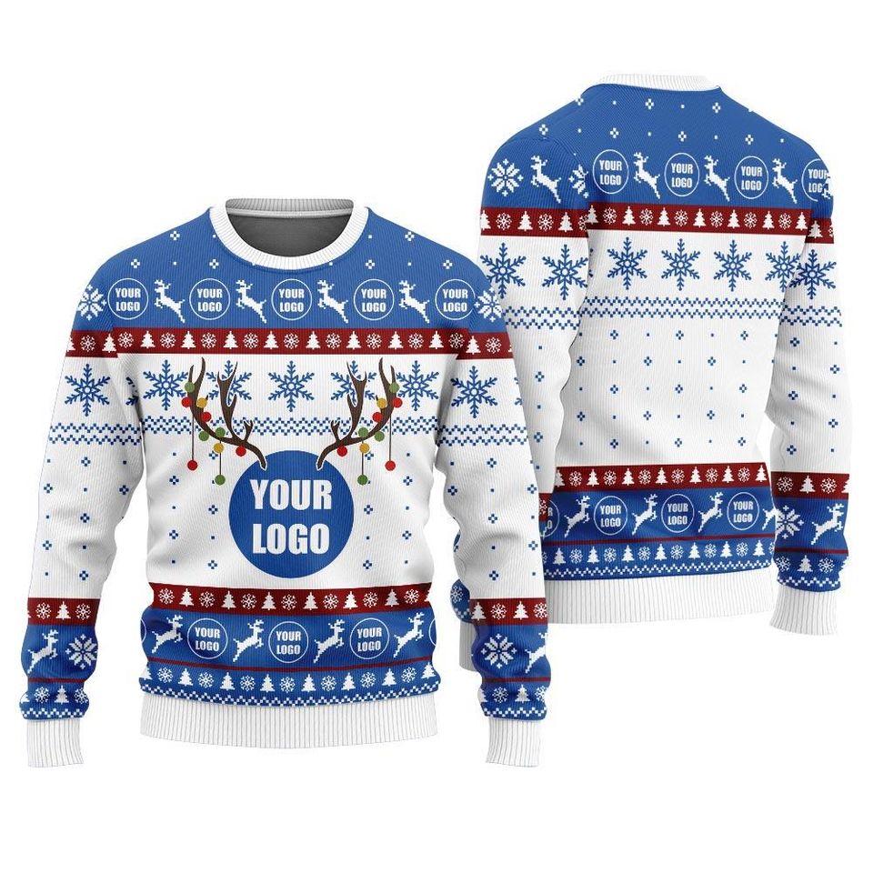 Personalized Logo For Company Ugly Christmas Sweater, Custom Reindeer Christmas Sweater - Image 3
