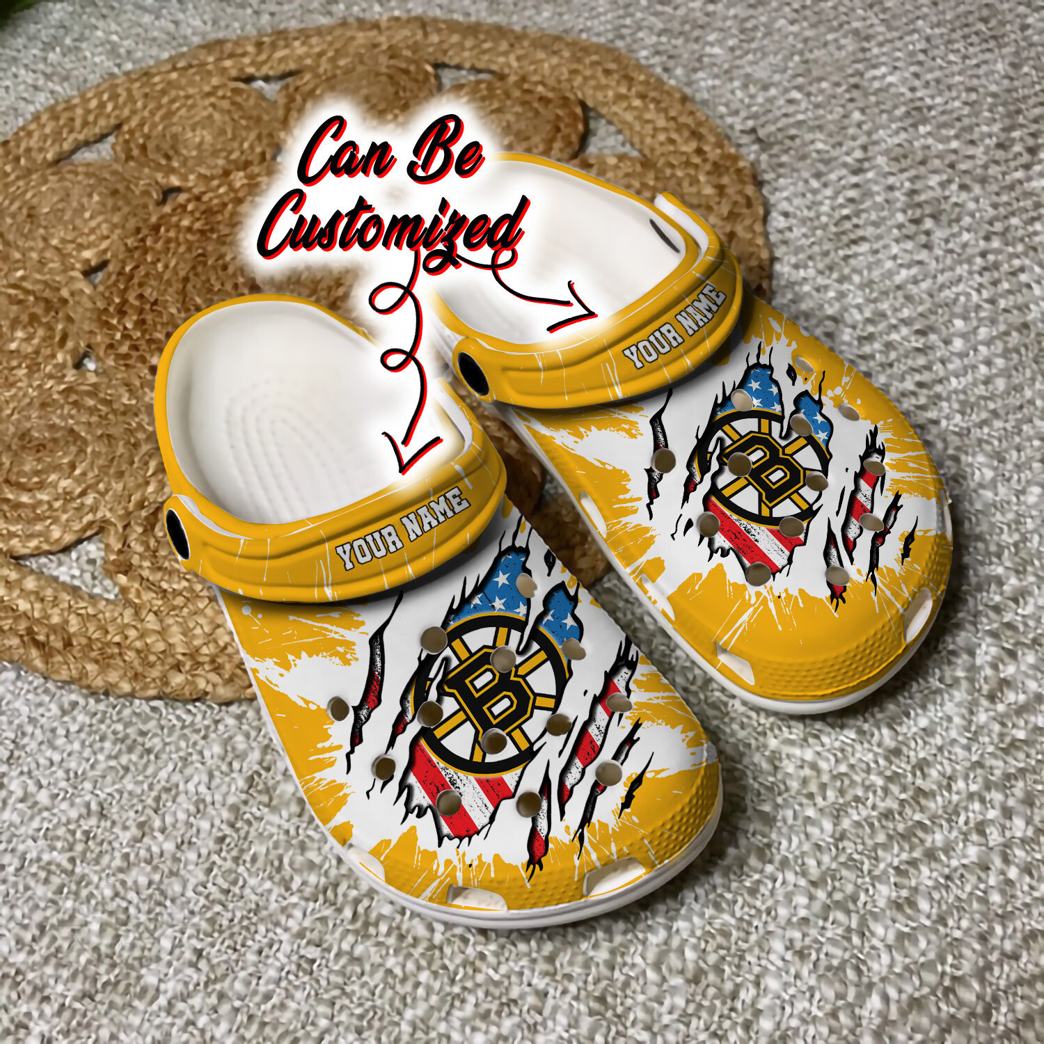 Personalized Logo Name Hockey Team Ripped Flag clog Shoes