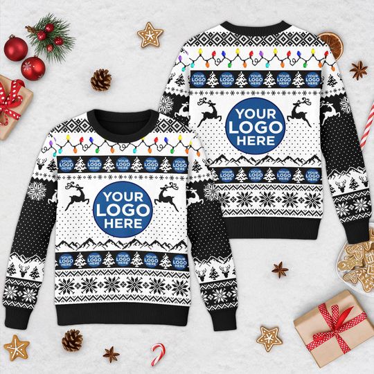 Personalized Logo Ugly Christmas Sweater, Custom Logo Team Sweatshirt, Business Logo Ugly Sweater, - Image 7