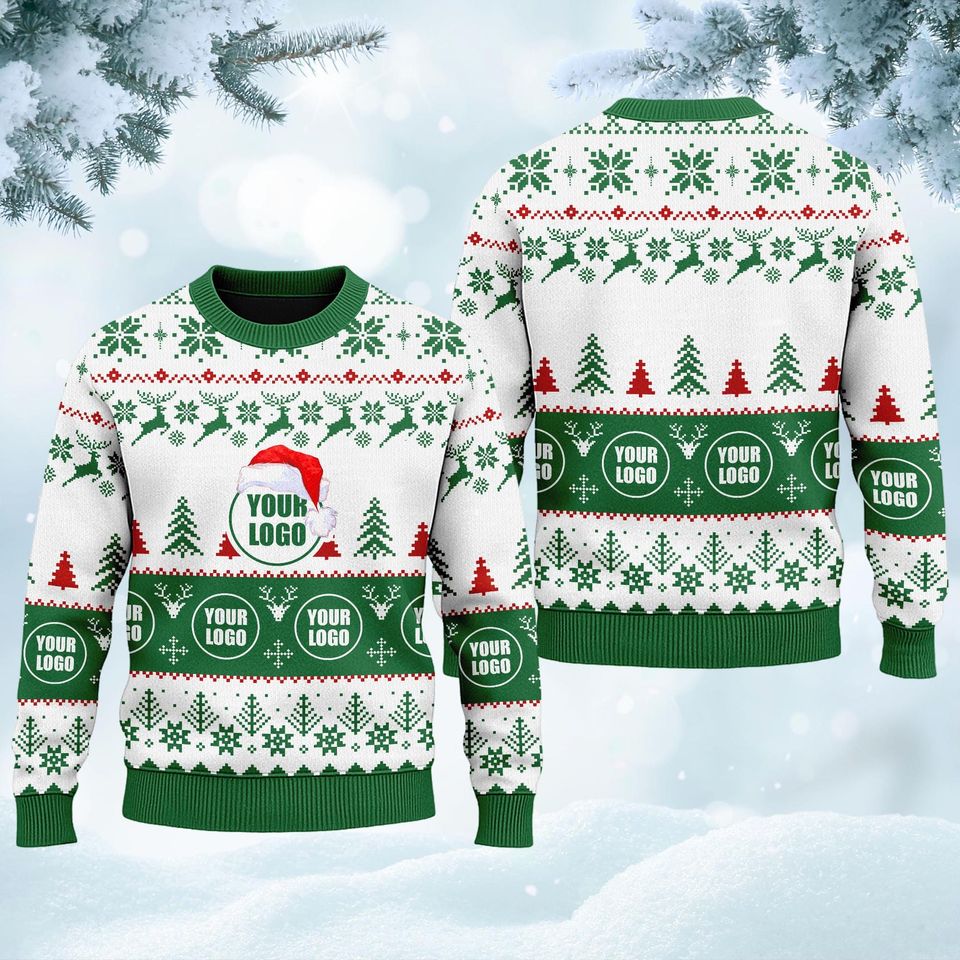 Personalized Logo Ugly Christmas Sweater, Custom Logo Team Sweatshirt, Company Logo Ugly Sweater