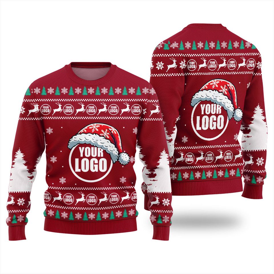 Personalized Logo Ugly Christmas Sweater For Business Red, Holiday Sweaters