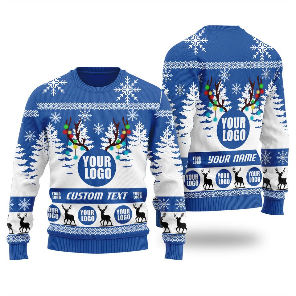 Personalized Logo Ugly Christmas Sweater For Men, Holiday Sweaters