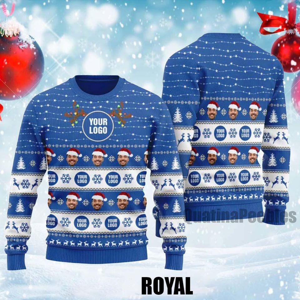 Personalized Logo Xmas Ugly Sweater, Custom Company Logo Ugly Christmas Sweater