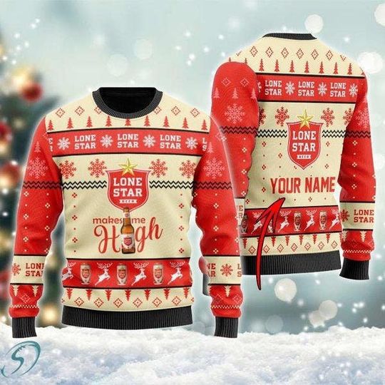 Personalized Lone Star Beer Makes Me High Christmas Ugly 3D Sweater - Image 3