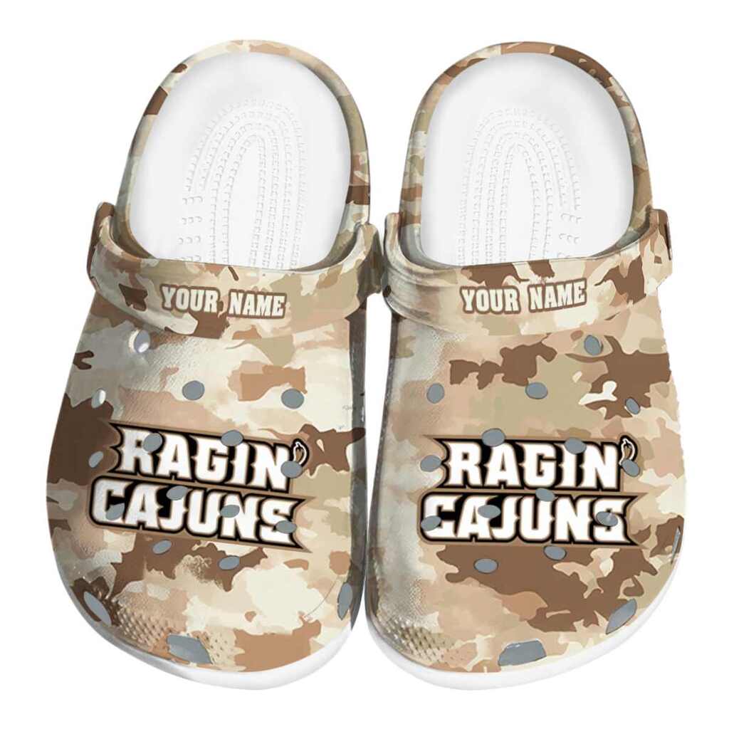 Personalized Louisiana Ragin’ Cajuns Desert Camo ClogTVC1801821