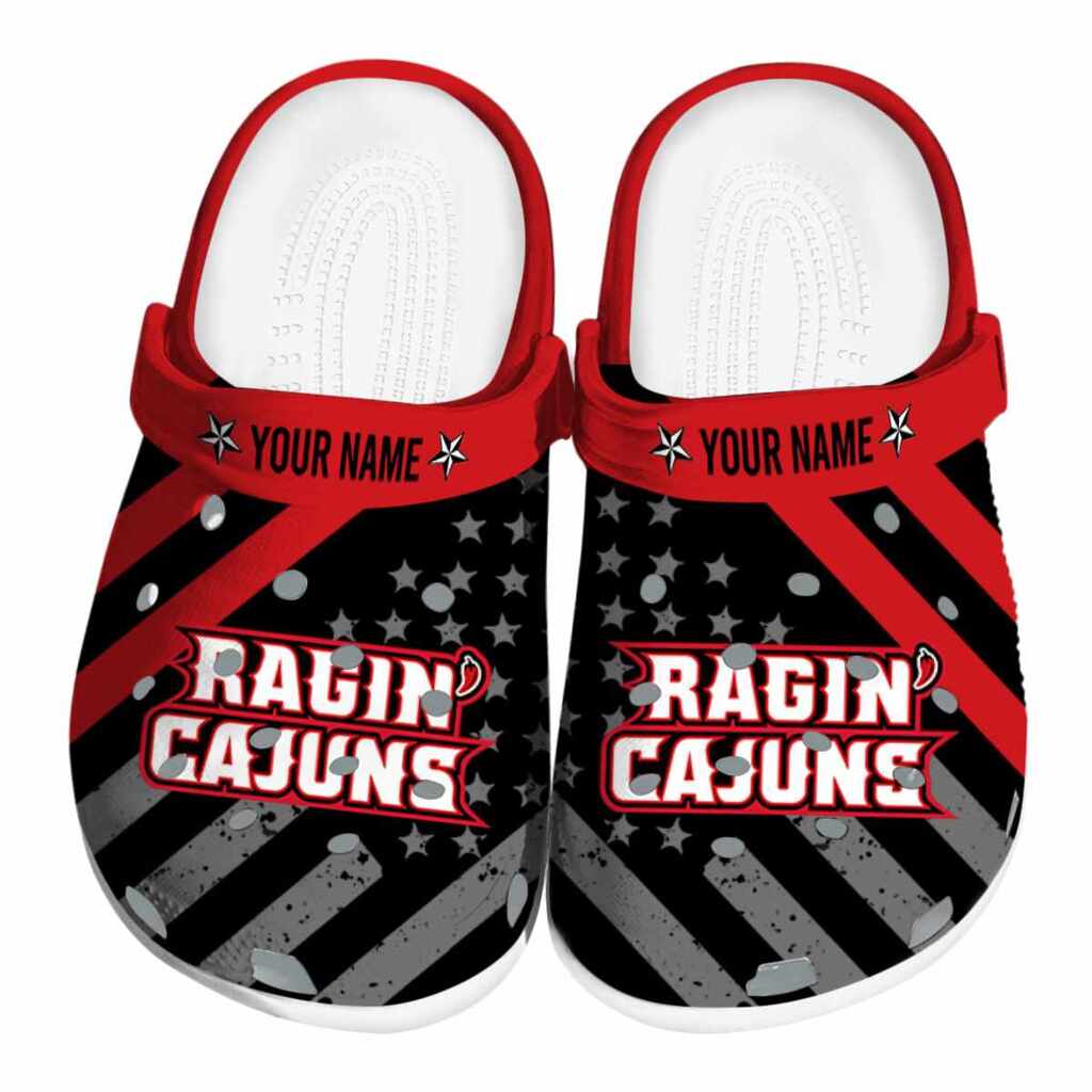 Personalized Louisiana Raginâ€™ Cajuns Star-Spangled Graphic ClogTVC1801836