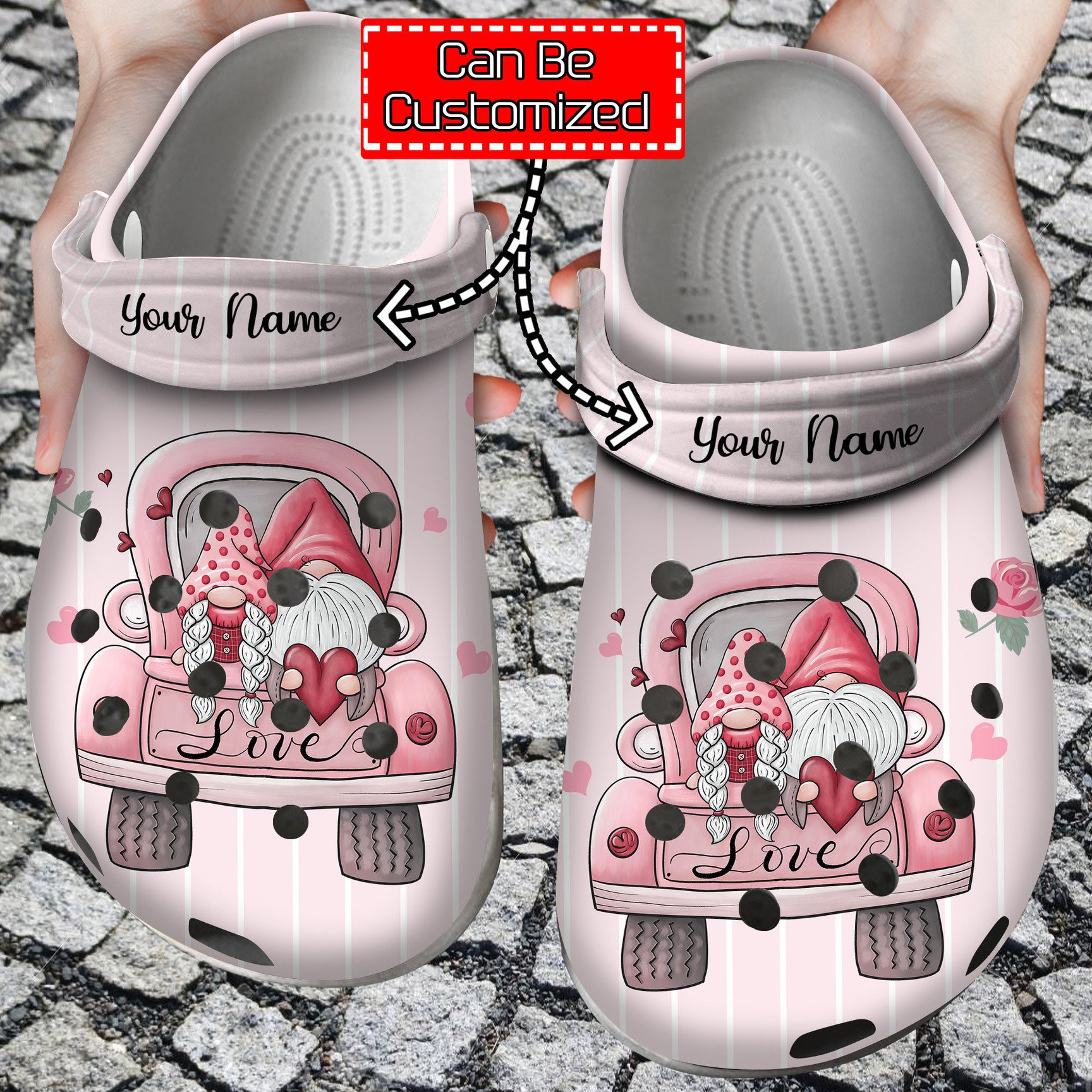 Personalized LOVE Valentines Day Gnome Truck clog Shoes