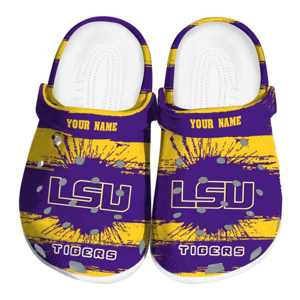 Personalized LSU Tigers Paint Splatter Graphics ClogTVC180114