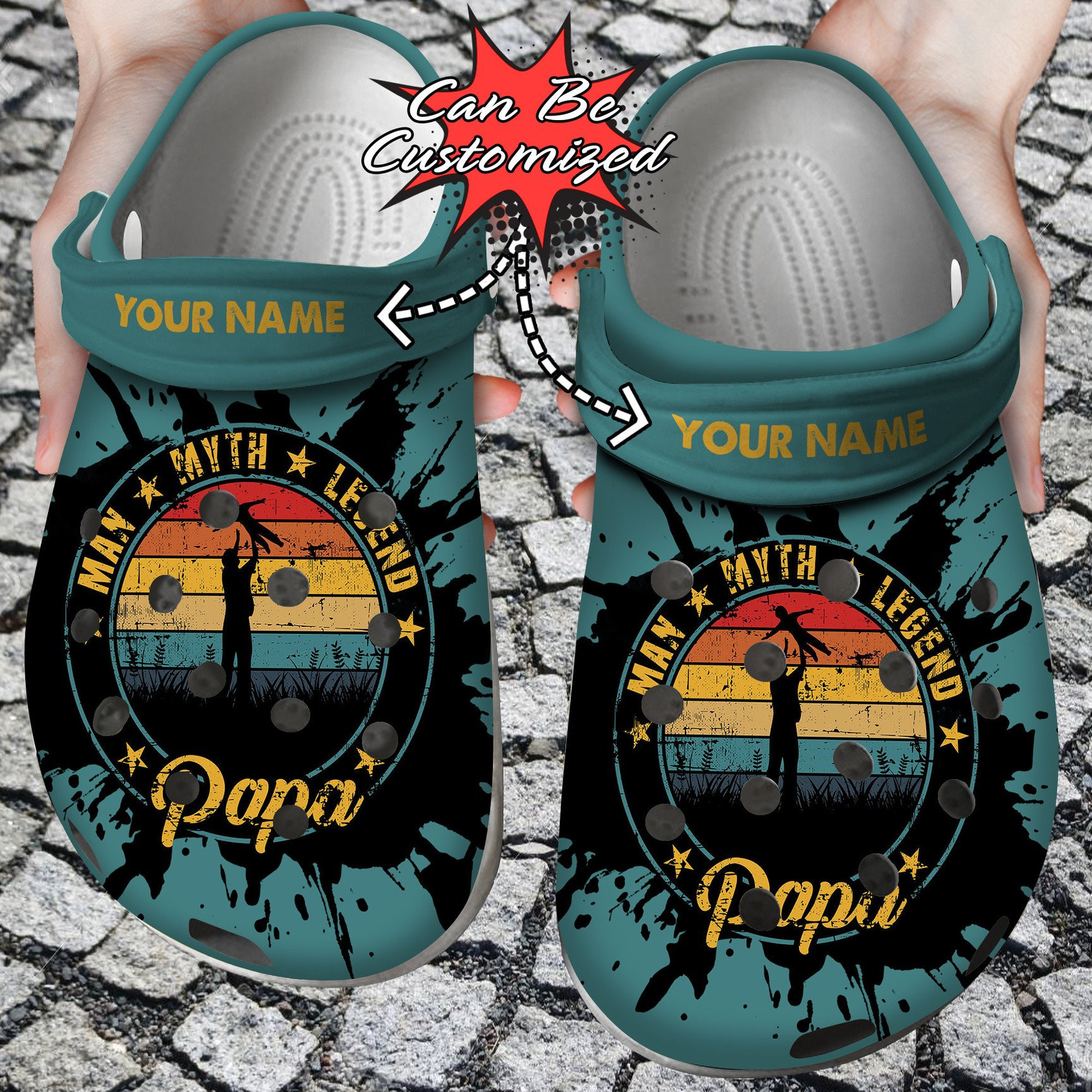 Personalized Man Myth Legend Papa Fathers Day clog Shoes Fathers Custom