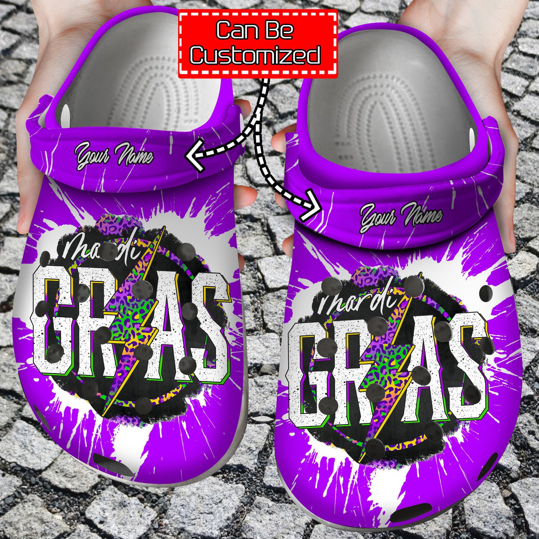 Personalized Mardi Gras Leopard Lightning clog Shoes Carnival
