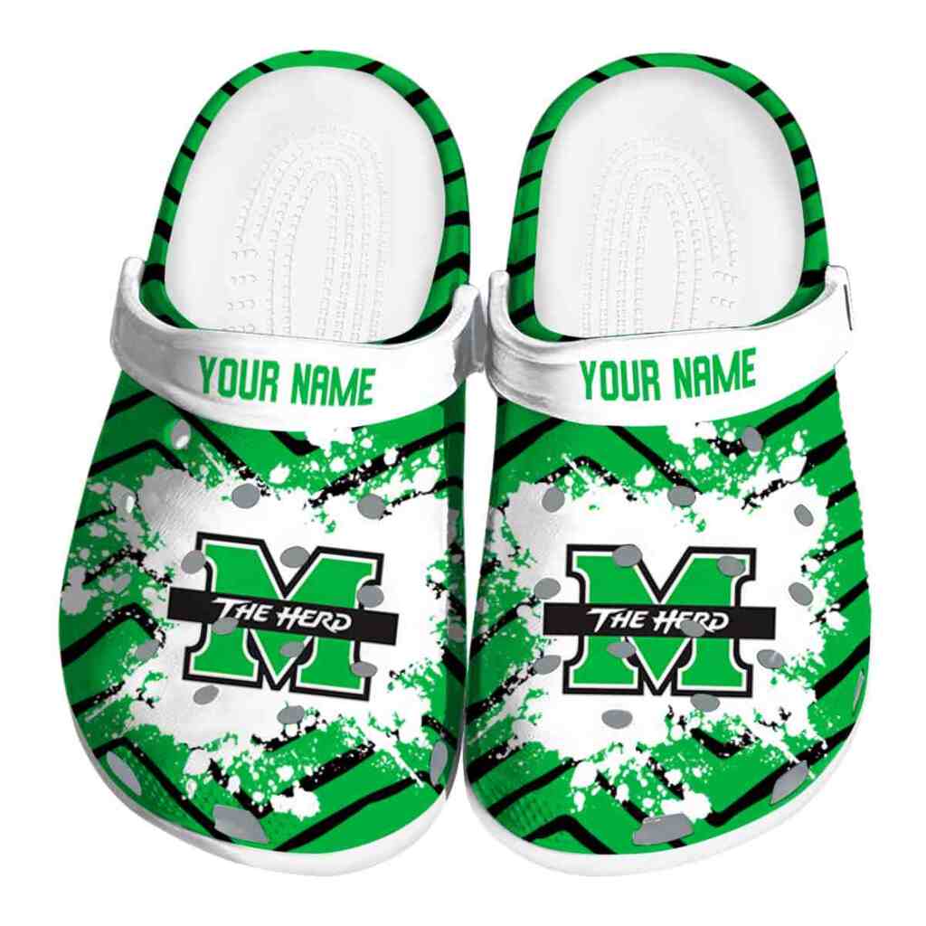 Personalized Marshall Thundering Herd Zigzag Paint Burst ClogTVC1801781