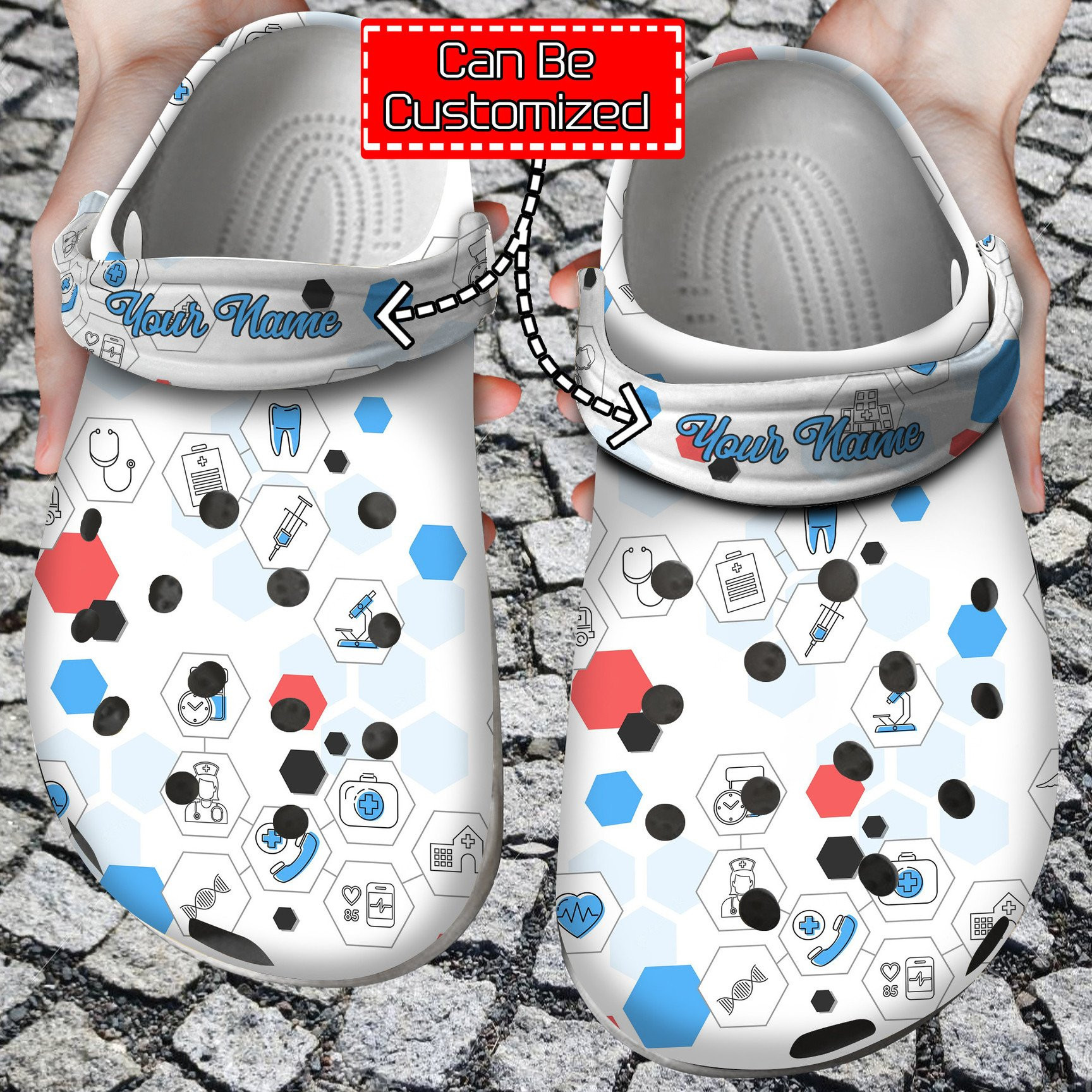 Personalized Medicine Line Hexagons Collection clog Shoes Nurse