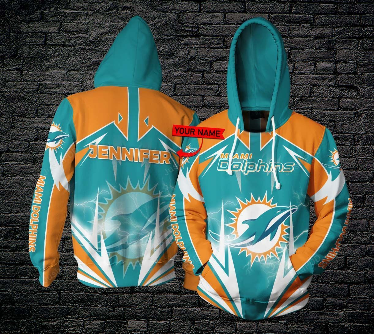 Personalized Miami Dolphins Lightning 3D All Over Print Hoodie, Zip Hoodie