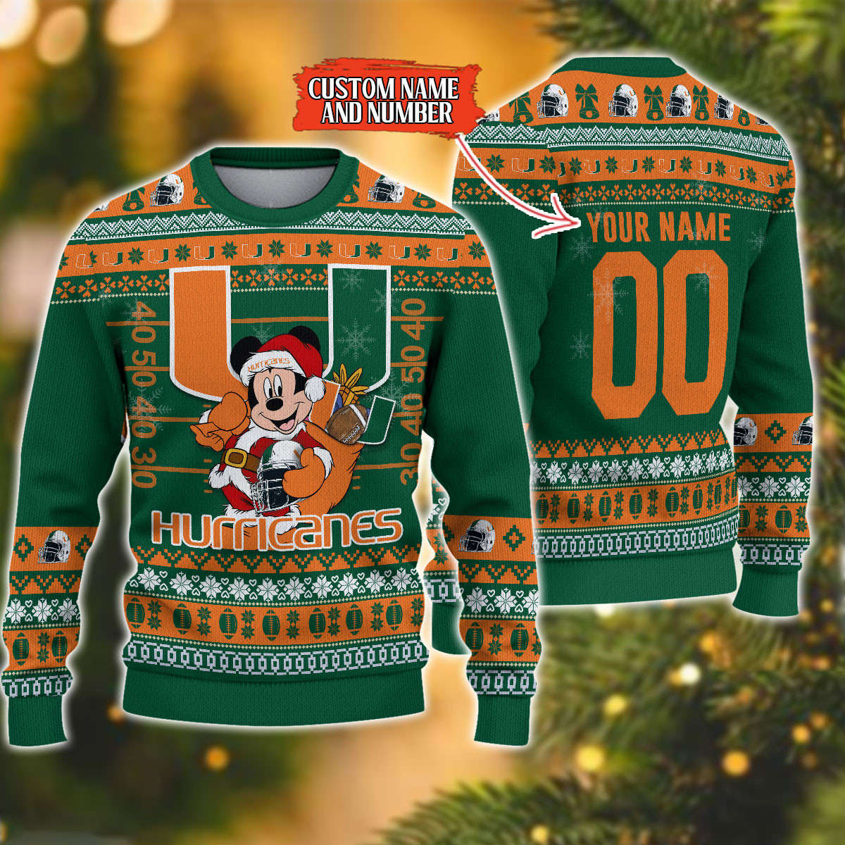 Personalized Miami Hurricanes Mickey Ugly Christmas Sweater Adult 3D Funny Matching for family