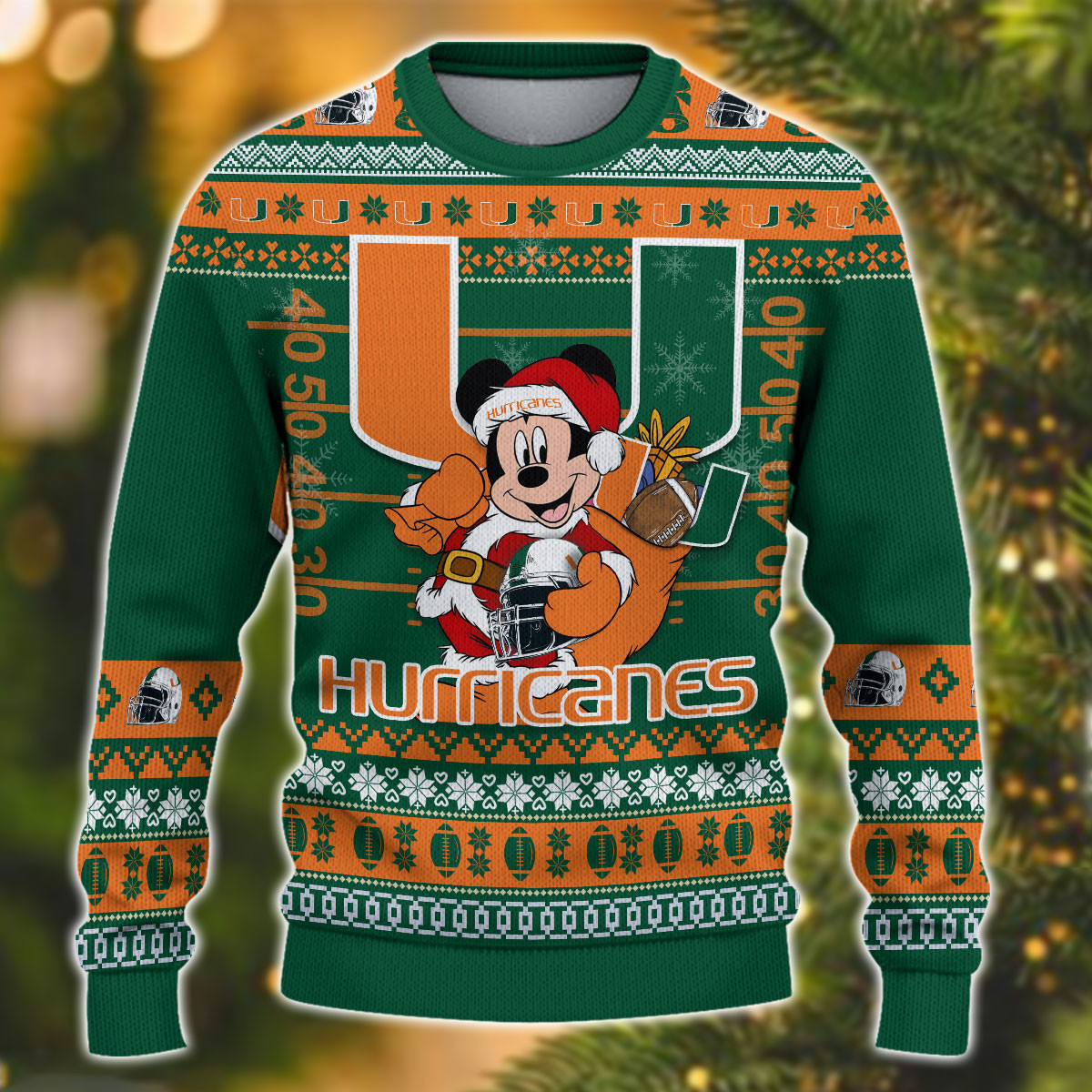 Personalized Miami Hurricanes Mickey Ugly Christmas Sweater Adult 3D Funny Matching for family - Image 2