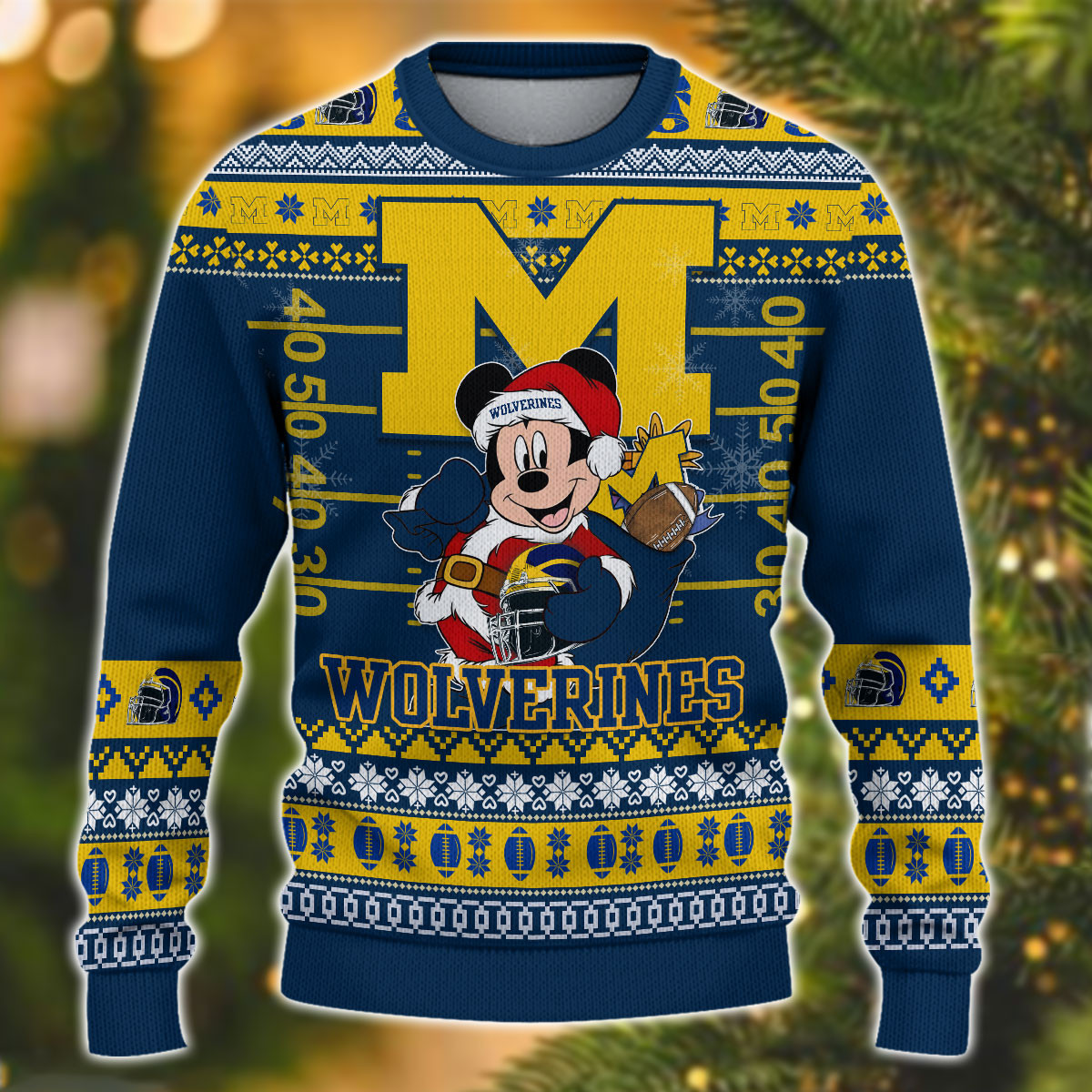 Personalized Michigan Wolverines Mickey Ugly Christmas Sweater Adult 3D Funny Matching for family - Image 2